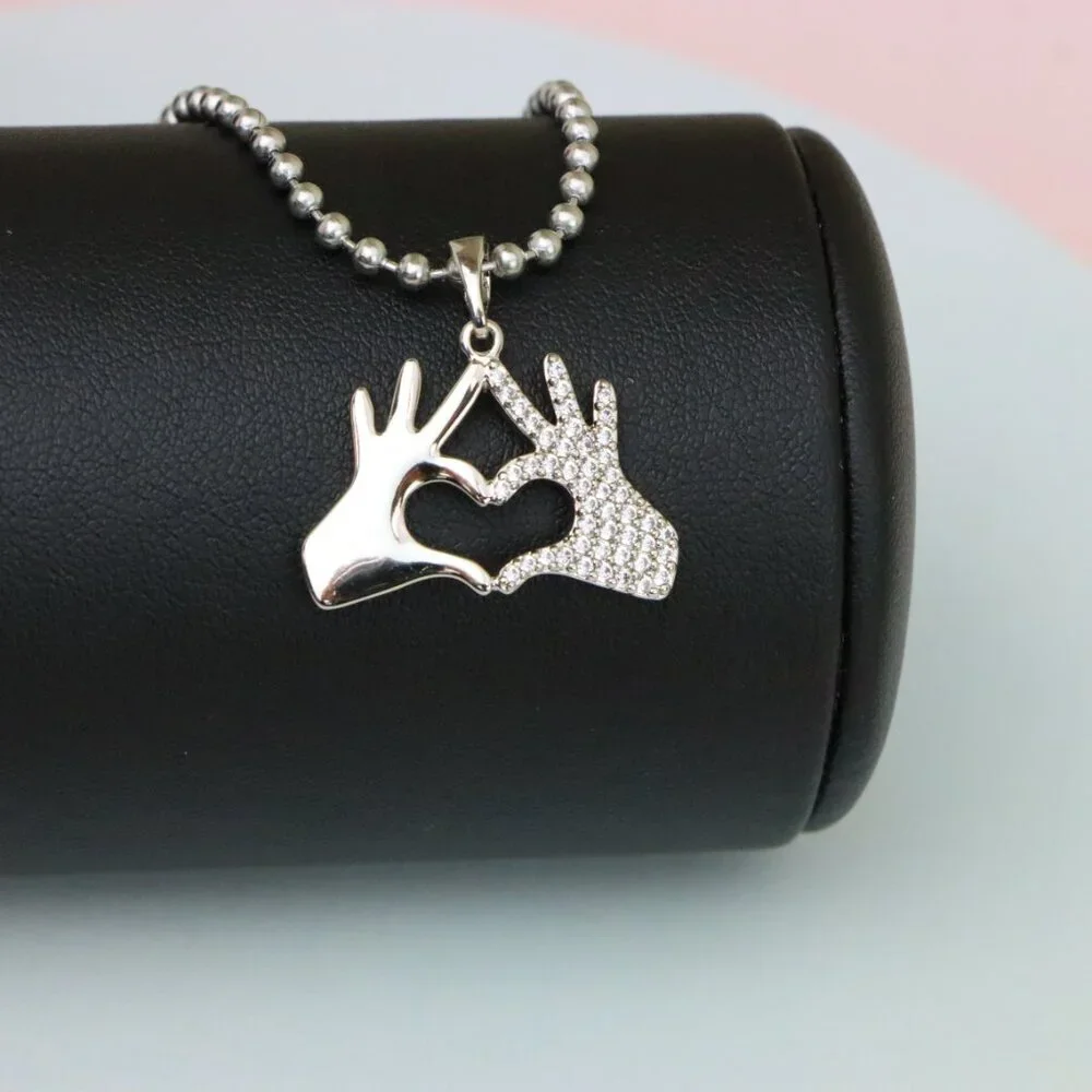 "Silver Heart Hands Pendant in Gold Plated Brass with Crystal Detail, XPPT1728 - Picture 5 of 13
